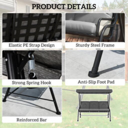 Outsunny 3-Seater Garden Swing Seat, Outdoor Swing Chair With Canopy, Grey - thumbnail 7