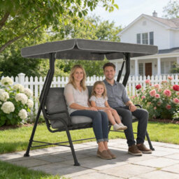 Outsunny 3-Seater Garden Swing Seat, Outdoor Swing Chair With Canopy, Grey - thumbnail 1