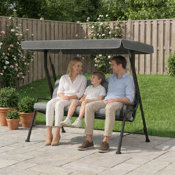 Outsunny 3-Seater Garden Swing Seat, Outdoor Swing Chair With Canopy, Grey - thumbnail 8