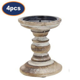Wooden Candle Holder White Shabby Chic Pillar Candle Stick Holder Assorted 4Pcs