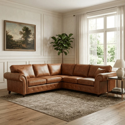 Gamzo Outlet Corner Sofa Full Back Leather Couch With Strong Wooden Frame And Padded Curved Arms - image 1