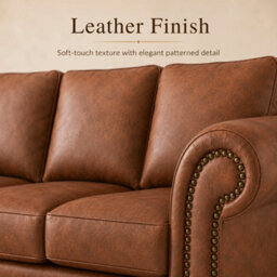 Gamzo Outlet Corner Sofa Full Back Leather Couch With Strong Wooden Frame And Padded Curved Arms - thumbnail 4