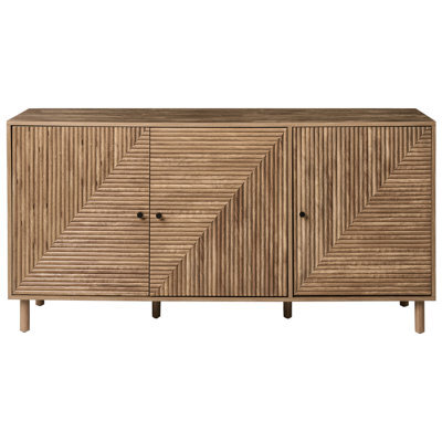 Wyld And Coco Brandnova Sideboard 3-Door Light Brown Mdf With Pine Legs, W150 X D40 X H75Cm - image 1
