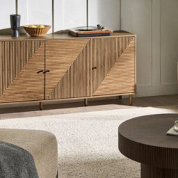 Wyld And Coco Brandnova Sideboard 3-Door Light Brown Mdf With Pine Legs, W150 X D40 X H75Cm - thumbnail 2