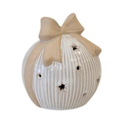 Four Candle Large Led Ceramic Bauble With Bow Topper - image 1
