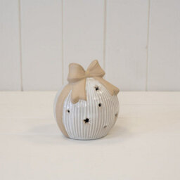 Four Candle Large Led Ceramic Bauble With Bow Topper - thumbnail 2