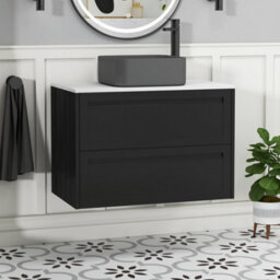 Royal Bathrooms Royal Bathroom Elmore 800mm Matt Nocturne Black Wall Mounted Countertop Bathroom Vanity Unit 2 Drawer With Art Square Basin - thumbnail 1