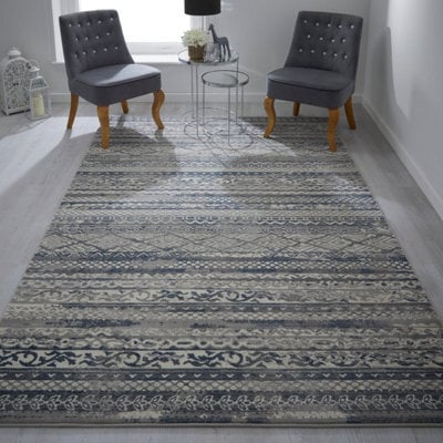 Modern Striped Easy To Clean Grey Contemporary Rug For Dining Room-200Cm X 285Cm - image 1