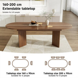 Abrihome Extendable Dining Table With Rounded Corners, Seats 6-8, Thickened Tabletop, 160/200X90Cm, Walnut - thumbnail 2