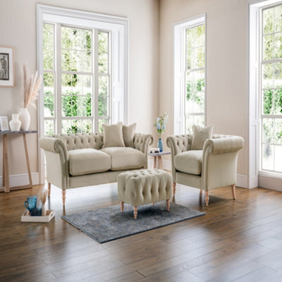 Sofas Express Tulip Beige Putty Velvet  3 Seater Sofa - image 1