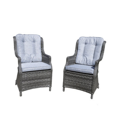 Shatchi Rattan Garden Dining Chairs Set Of 2 - Grey Outdoor Patio Chairs With Cushions, Weatherproof Wicker Furniture - image 1