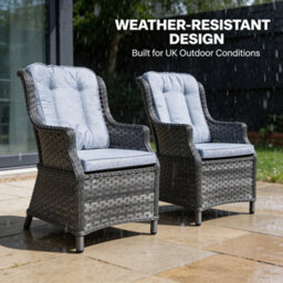 Shatchi Rattan Garden Dining Chairs Set Of 2 - Grey Outdoor Patio Chairs With Cushions, Weatherproof Wicker Furniture - thumbnail 6