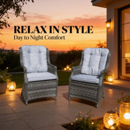 Shatchi Rattan Garden Dining Chairs Set Of 2 - Grey Outdoor Patio Chairs With Cushions, Weatherproof Wicker Furniture - thumbnail 7