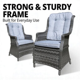Shatchi Rattan Garden Dining Chairs Set Of 2 - Grey Outdoor Patio Chairs With Cushions, Weatherproof Wicker Furniture - thumbnail 9