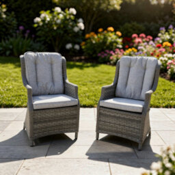 Shatchi Rattan Garden Dining Chairs Set Of 2 - Grey Outdoor Patio Chairs With Cushions, Weatherproof Wicker Furniture - thumbnail 2