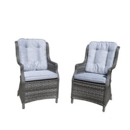 Shatchi Rattan Garden Dining Chairs Set Of 2 - Grey Outdoor Patio Chairs With Cushions, Weatherproof Wicker Furniture