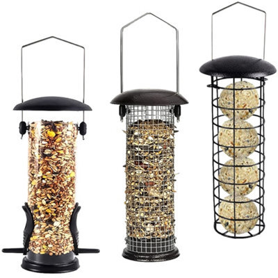Crystals Set Of 3 Metal Bird Feeders Easy Fill Hanging Nut & Seed Feeders For Wild Birds Medium - image 1