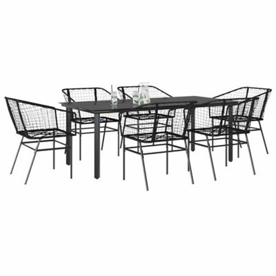 Berkfield 7 Piece Garden Dining Set Black Poly Rattan Glass - image 1