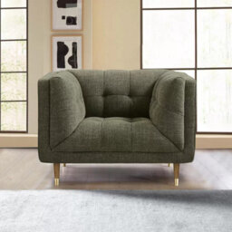 Xample Isla Green Fabric Armchair Hand-Tufted Upholstery With Pocket Spring Seat, Hardwood Legs & Brass Tips - thumbnail 1