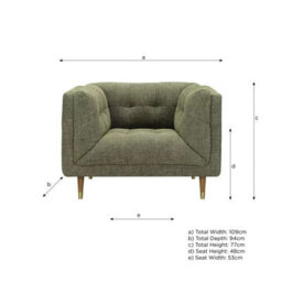 Xample Isla Green Fabric Armchair Hand-Tufted Upholstery With Pocket Spring Seat, Hardwood Legs & Brass Tips - thumbnail 2