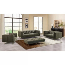 Xample Isla Green Fabric Armchair Hand-Tufted Upholstery With Pocket Spring Seat, Hardwood Legs & Brass Tips - thumbnail 5