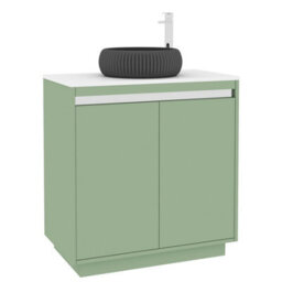 Royal Bathrooms Orion 800mm Mint Sage Floor Standing Plain White Countertop Vanity Unit 2 Door With Milan Black Basin & Chrome Accent Trim - thumbnail 6