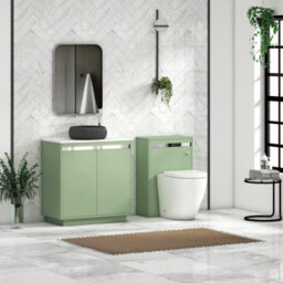 Royal Bathrooms Orion 800mm Mint Sage Floor Standing Plain White Countertop Vanity Unit 2 Door With Milan Black Basin & Chrome Accent Trim - thumbnail 3