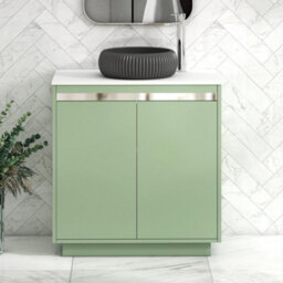 Royal Bathrooms Orion 800mm Mint Sage Floor Standing Plain White Countertop Vanity Unit 2 Door With Milan Black Basin & Chrome Accent Trim