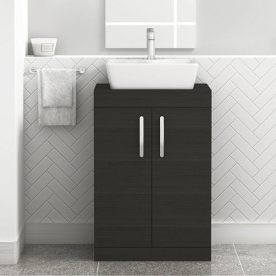 Royal Bathrooms 600mm Floor Standing Vanity Unit 2 Door Hale Black & Countertop Basin - Cube - image 1