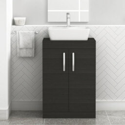 Royal Bathrooms 600mm Floor Standing Vanity Unit 2 Door Hale Black & Countertop Basin - Cube - thumbnail 1