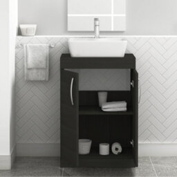 Royal Bathrooms 600mm Floor Standing Vanity Unit 2 Door Hale Black & Countertop Basin - Cube - thumbnail 3