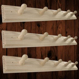 Woodeedoo Set Of 3 Wooden Coat Hooks 5 Pegs Each Mounted On Door Or Wall Natural Pine Unpainted Storage 46 X 6 X 5.5 Cm Per Unit