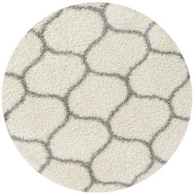 The Rugs Moroccan Shaggy Rugs And Runners Soft Fluffy Trellis Design High Pile Ivory And Grey Living Room Kitchen Hallway 600 - image 1