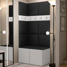 Orion I Hallway Set White Shoe Cabinet Hangers Black Eco Leather Panels - thumbnail 2