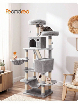 LEDREM Cat Tree, 168 Cm Large Cat Tower With 13 Scratching Posts, 1 Scratching Ramp, 2 Perches, 2 Caves, Basket, Hammock, Pompoms - image 1