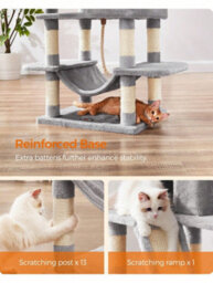 LEDREM Cat Tree, 168 Cm Large Cat Tower With 13 Scratching Posts, 1 Scratching Ramp, 2 Perches, 2 Caves, Basket, Hammock, Pompoms - thumbnail 9