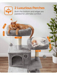 LEDREM Cat Tree, 168 Cm Large Cat Tower With 13 Scratching Posts, 1 Scratching Ramp, 2 Perches, 2 Caves, Basket, Hammock, Pompoms - thumbnail 5