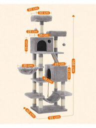 LEDREM Cat Tree, 168 Cm Large Cat Tower With 13 Scratching Posts, 1 Scratching Ramp, 2 Perches, 2 Caves, Basket, Hammock, Pompoms - thumbnail 7