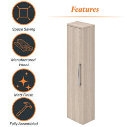 Plum&clay Novela Light Wood Wall Mounted Bathroom Tall Storage Cabinet Unit Bathroom Furniture - thumbnail 6
