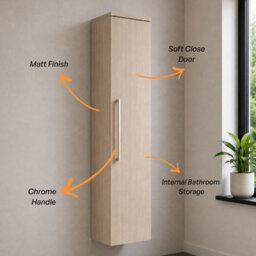 Plum&clay Novela Light Wood Wall Mounted Bathroom Tall Storage Cabinet Unit Bathroom Furniture - thumbnail 4