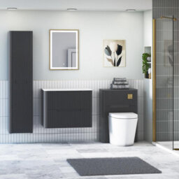 Royal Bathrooms Avenza 600mm Matt Obsidian Black Wall Hung Bathroom Vanity Unit 2 Drawer Carrara White Undrilled Worktop& No Basin - thumbnail 4
