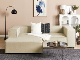 Beliani Modular Corner Sofa 2 Seater Aprica Faux Linen Beige Right Hand - thumbnail 2