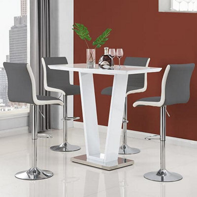 Furniture In Fashion Ilko White High Gloss Bar Table With 4 Ritz Grey White Bar  Stools - image 1
