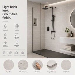 Ener-J Britwall Pvc Shower Panels Pack Of 3 Light Grey Brick Waterproof Bathroom Wall Cladding 2400X1000X10mm Matt Finish - thumbnail 2