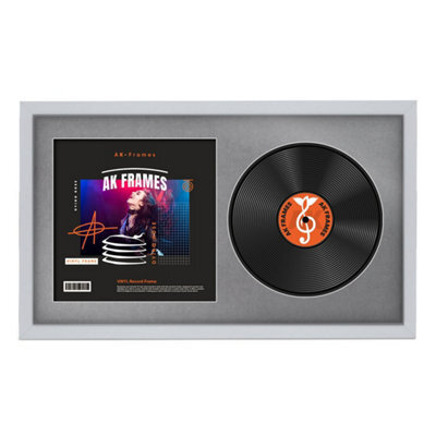 "30X17"" Silver Sleek Vinyl Record Frame With Mid Grey Mount For 12 Inch Lp Album Cover & Disc - Ak Frames" - image 1