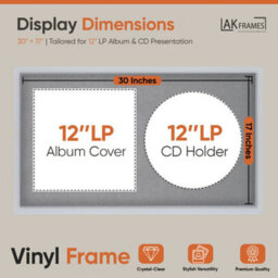 "30X17"" Silver Sleek Vinyl Record Frame With Mid Grey Mount For 12 Inch Lp Album Cover & Disc - Ak Frames" - thumbnail 2