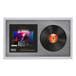 "30X17"" Silver Sleek Vinyl Record Frame With Mid Grey Mount For 12 Inch Lp Album Cover & Disc - Ak Frames"