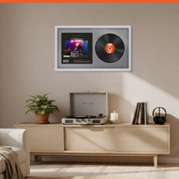 "30X17"" Silver Sleek Vinyl Record Frame With Mid Grey Mount For 12 Inch Lp Album Cover & Disc - Ak Frames" - thumbnail 8