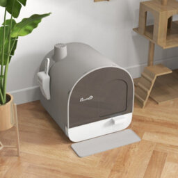 Pawhut Cat Litter Box Kitten Litter Tray W/ Lid, Scoop, Filter, Flap Door, Grey - thumbnail 9