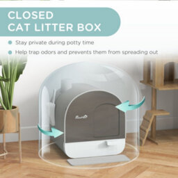 Pawhut Cat Litter Box Kitten Litter Tray W/ Lid, Scoop, Filter, Flap Door, Grey - thumbnail 5
